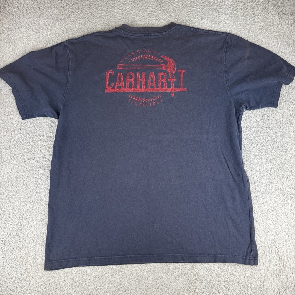 Carhartt Hammer Graphic Shirtโ Mens Large Blue Short Sleeve Workwear Pocket Fade